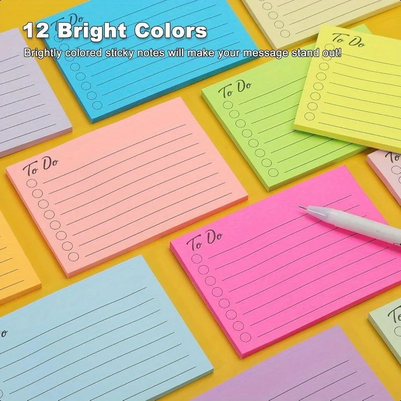 5팩(1팩=50매) 스티키 노트-다양한 색상, 날짜 표시, 일일 작업 계획을 위한 줄이 있는 할 일 노트 문구류