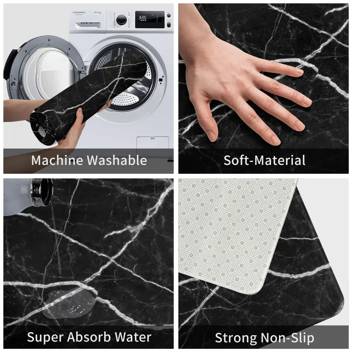 Black Marble Stone Texture Pattern Doormat Non-slip Kitchen Entrance Bathroom Polyester Rug Carpet Mat Bedroom Decor Washable