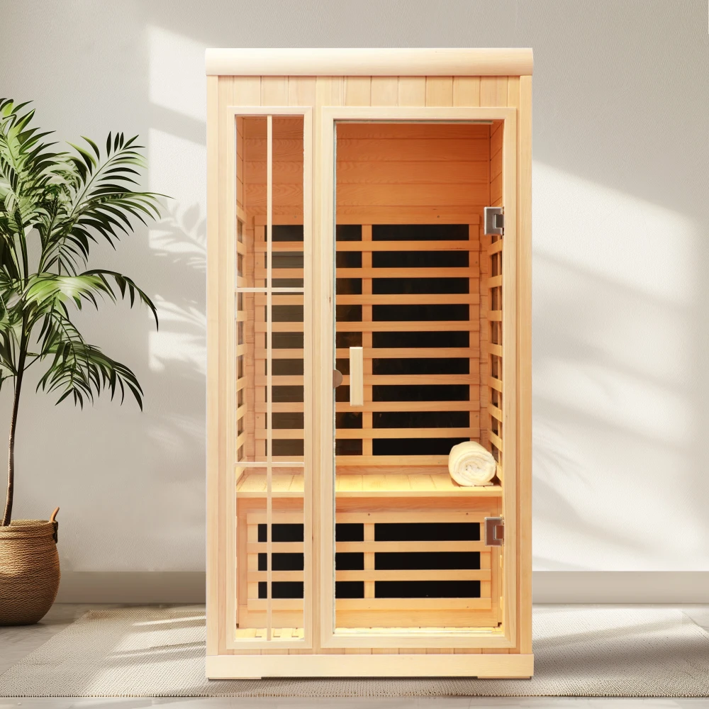 

Saunas Deluxe version Plus One person Far infrared Hemlock Sauna room with LED colour lights