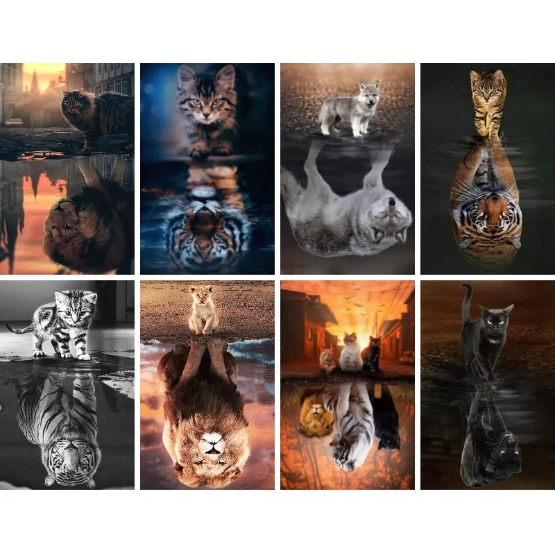 Full Diamond Embroidery Dog Wolf Mirror Reflection Diamond Painting Animal Full Drill Square Diamond Picture Puzzle 5d New Gift