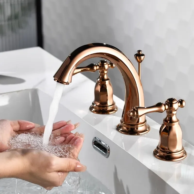 

Rose Gold Bathroom faucet widespread Swan Basin faucet Gold Tap luxury Basin Mixer Hot And Cold shower room sink Faucet