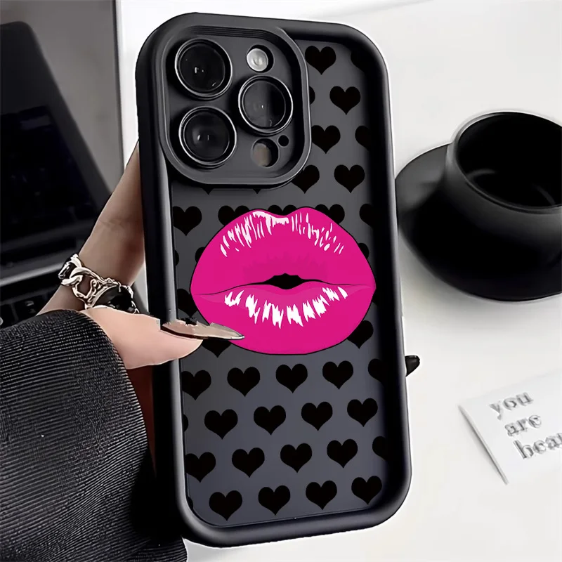 Sexy Girl Lips Phone Case For iPhone 13 15 14 12 11 16 Pro Max Funda iPhone 16 14 15 7 8 Plus XR XS X SE Candy Love Heart Cover