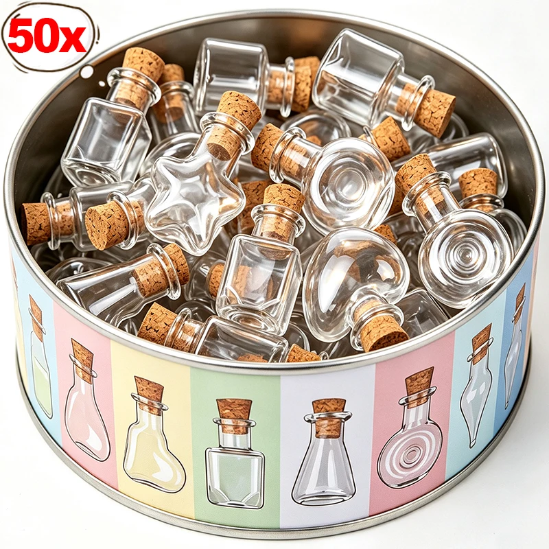 50/1Pcs Mini Magic Bottle Mini Cork Stopper Glass Bottles Vials Jars DIY Dollhouse Decorative Model Festival Wedding Party Decor
