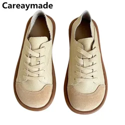 Careaymade-Echt leder Damenschuhe Frühling Einzels chuhe hässliche süße Damen kleine weiße Schuhe bequeme Big Head Schuhe