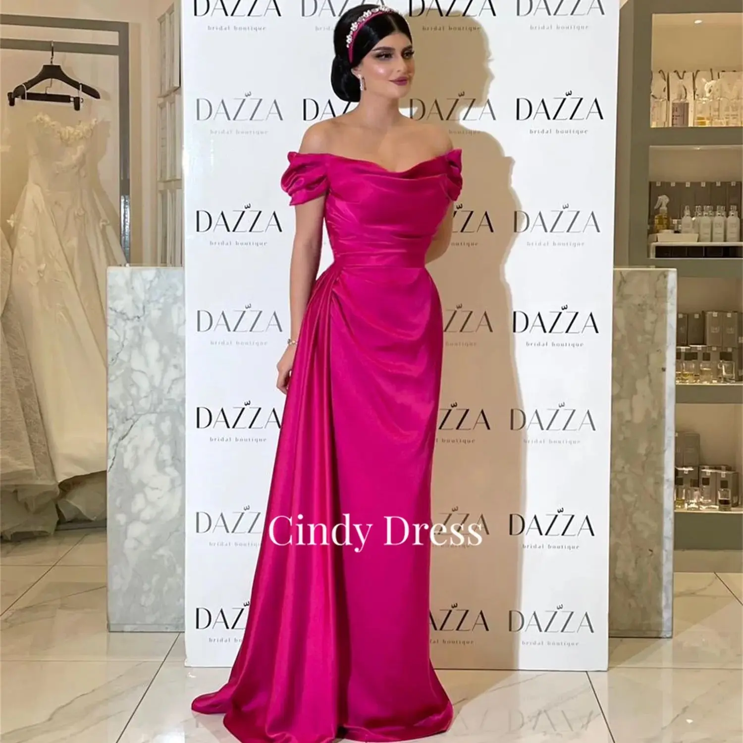 

Cindy Grace Satin Rose Red Off the Shoulders Women's Elegant Dresses for Parties 2024 Evening Gown Royal Engagement Dress Es