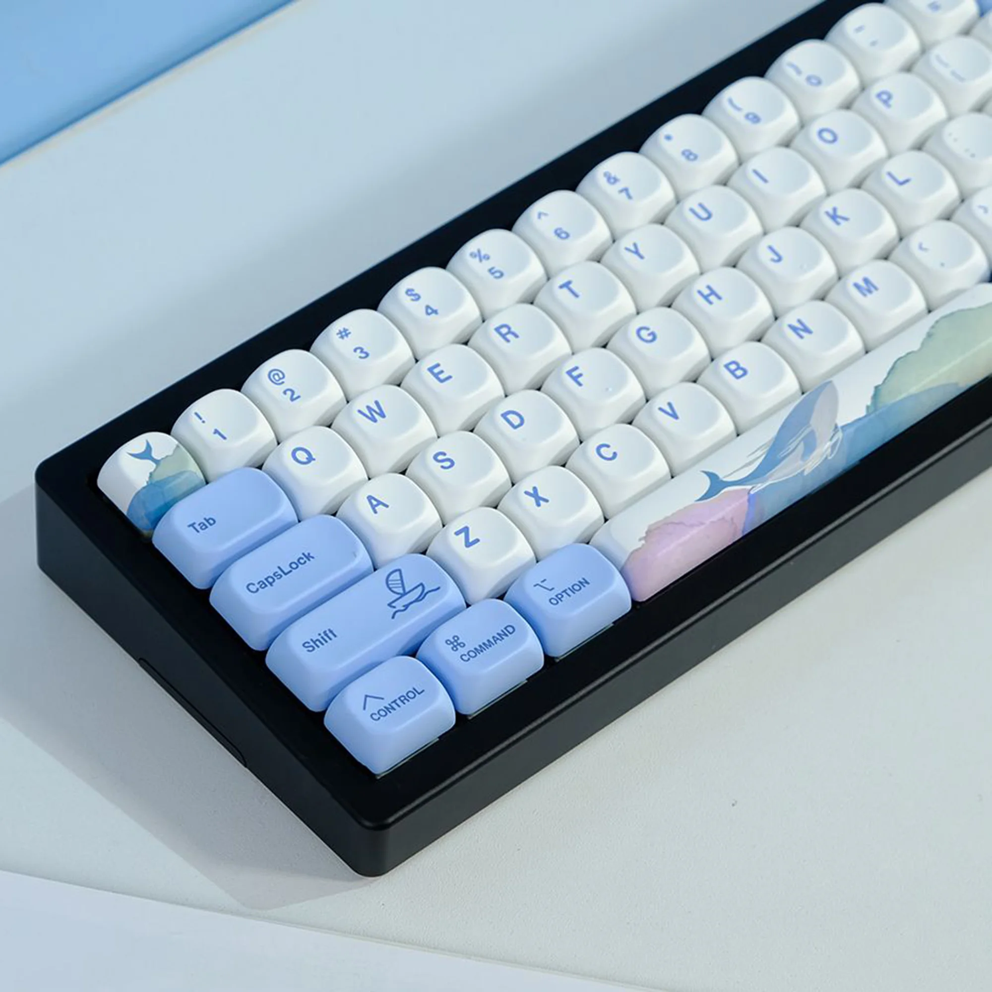 Cute Ocean Blue Theme 135 Keys English Korean Russian PBT Dye Sub Similar to MOA Keycap for 61/84/87/108 MX Mechanical Keyboard