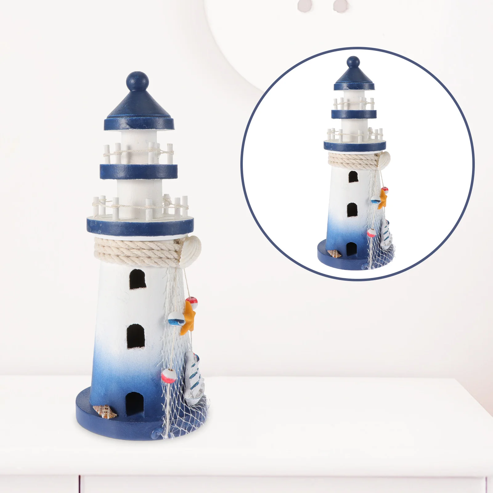 

Wooden Lighthouse Ornament Creative Desktop Decor Classic Nautical Lighthouse Mediterranean Style Home Office Decoration