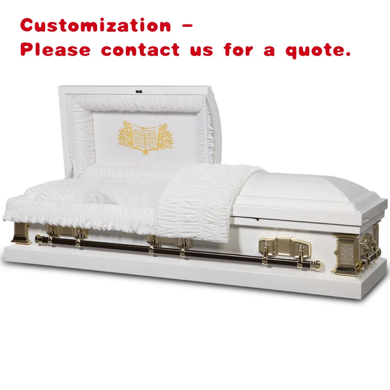 

custom.White Top Quality American Style Steel Metal Funeral Caskets Coffins with Bible Panel Sale 4432