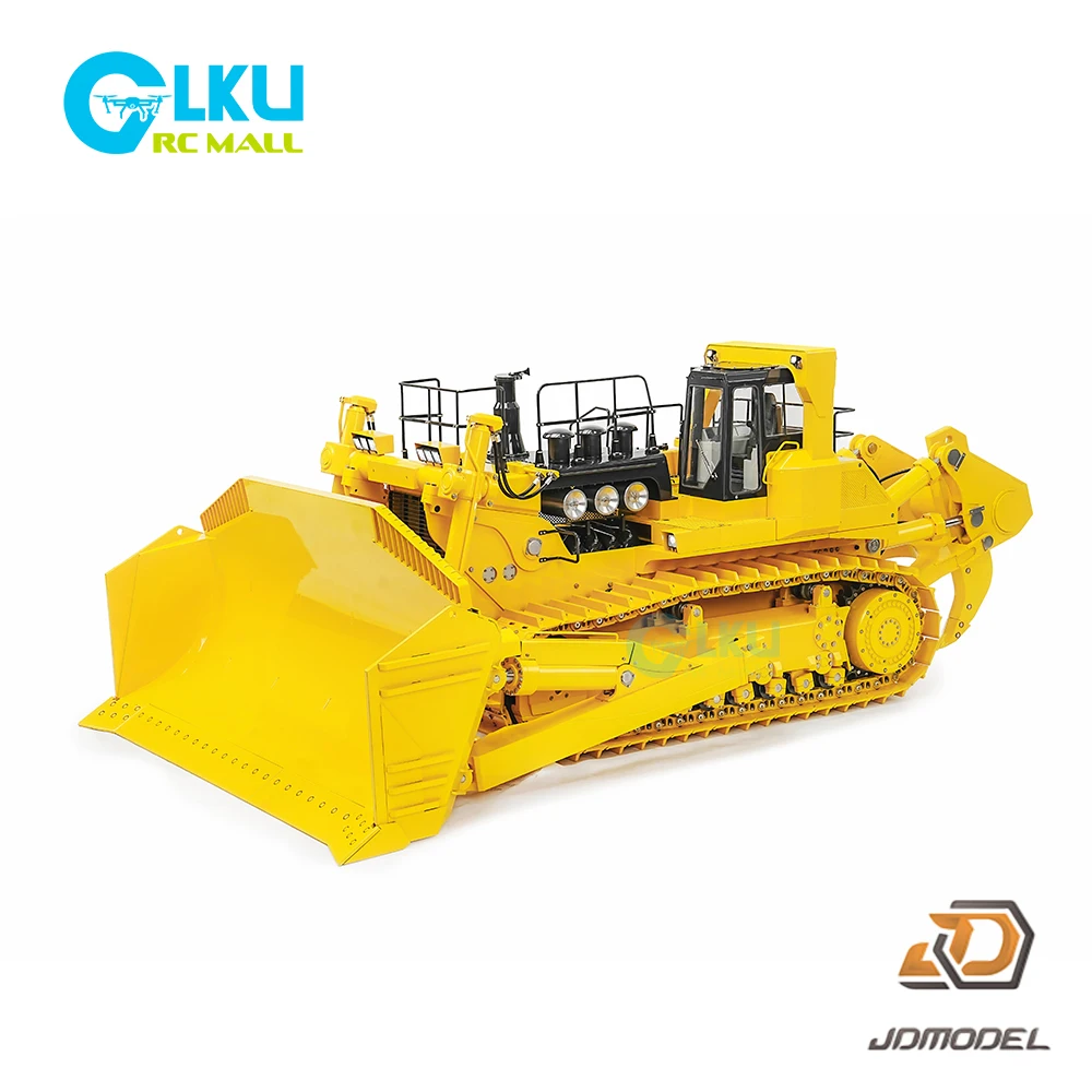 JDM 575 RC Hydraulic Bulldozer 1/14 Six-way Metal Bulldozer PL18 LITE Remote Control Lighting Sound System RC Toy Model