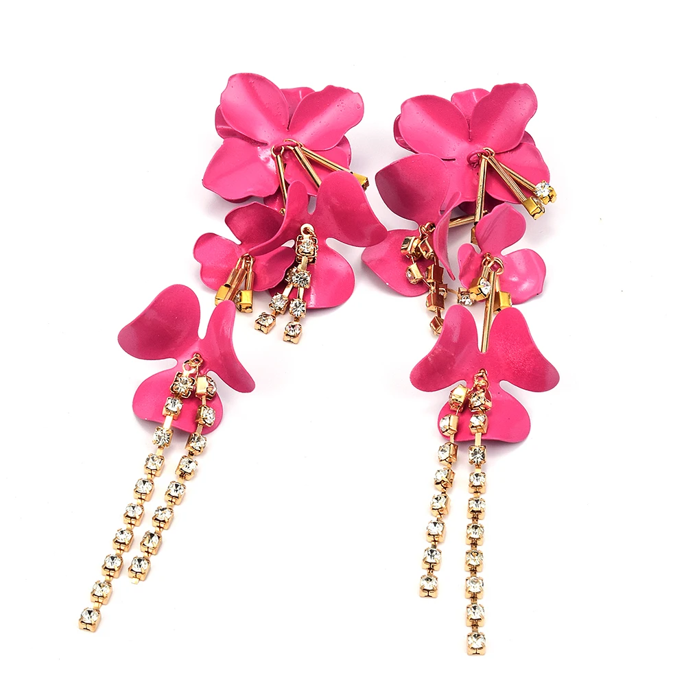 Bohemian Pink Flower Dangle Earrings For Women Fashion Elegant Handmade Earrings Wedding Jewelry Accessories Brincos