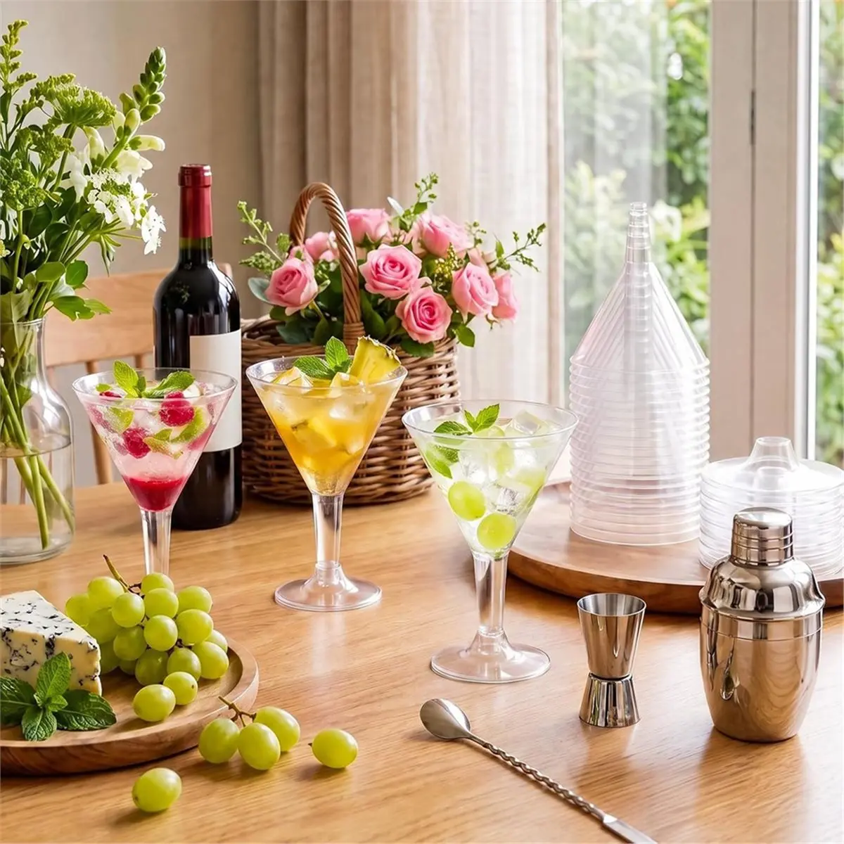 50 Pack Plastic Glasses,Disposable Clear Cocktail Cups , Unbreakable Stemware for Weddings, Summer Parties