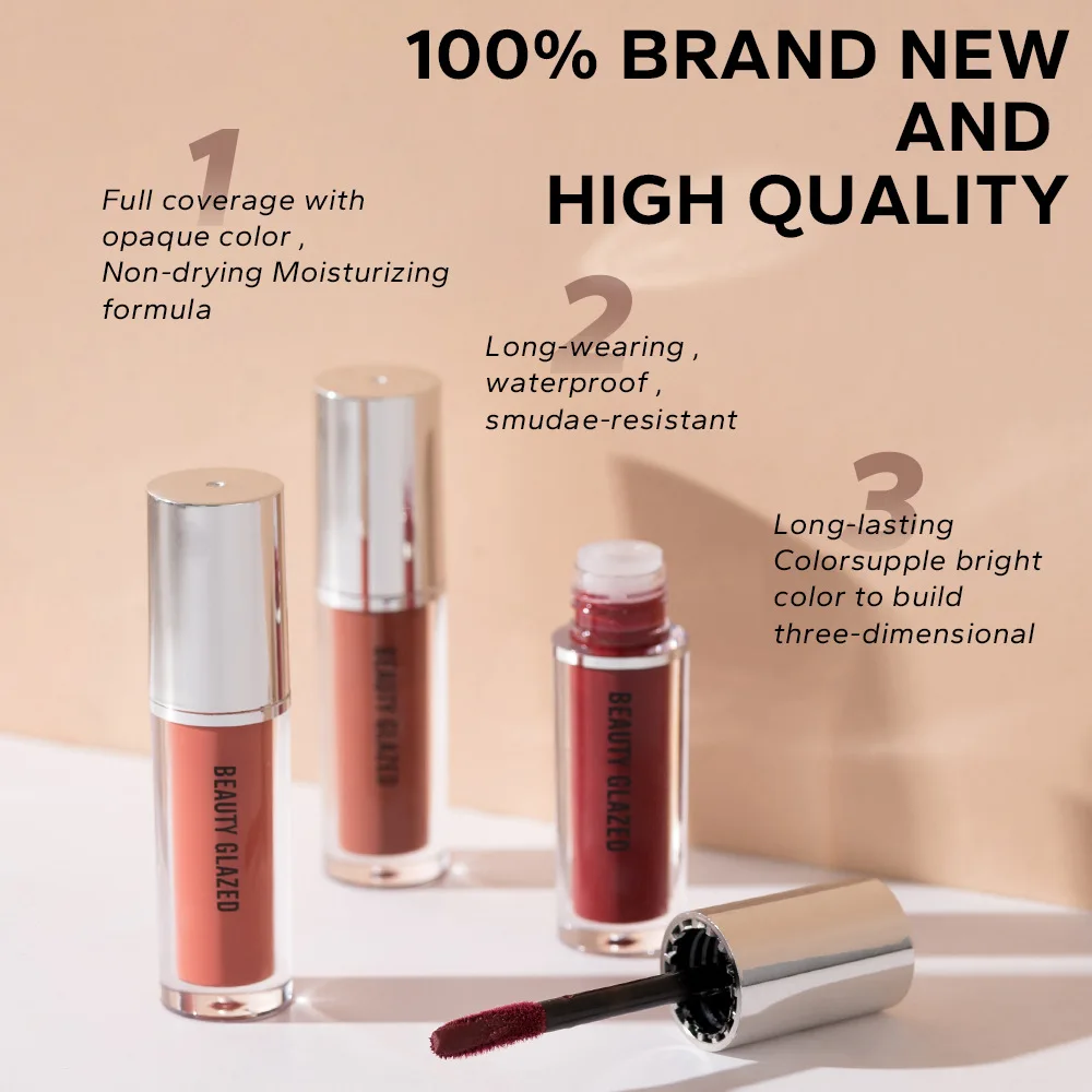 قطعتان/مجموعة قلم تحديد شفاه + أحمر شفاه، وردي بني وأرجواني، غير لامع يدوم طويلاً، مقاوم للماء وسهل الاستخدام، إنشاء مكياج يومي #3