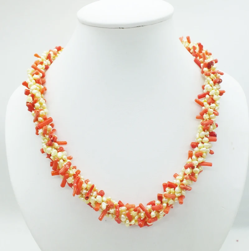 

6 rows Natural Baroque pearls suddenly natural orange coral necklace, classic wedding bridesmaid necklace 20"