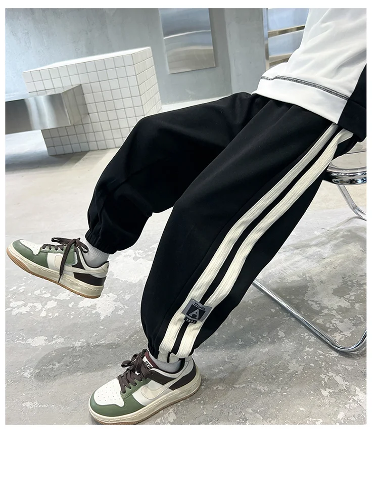 Koreanische Frühlings- und Herbstkleidung für Kinder, Jungen-Sporthose mit Seitenstreifen, Jogginghose für Teenager, Baumwollhose, Alter 5 bis 14 Jahre – Detail 10