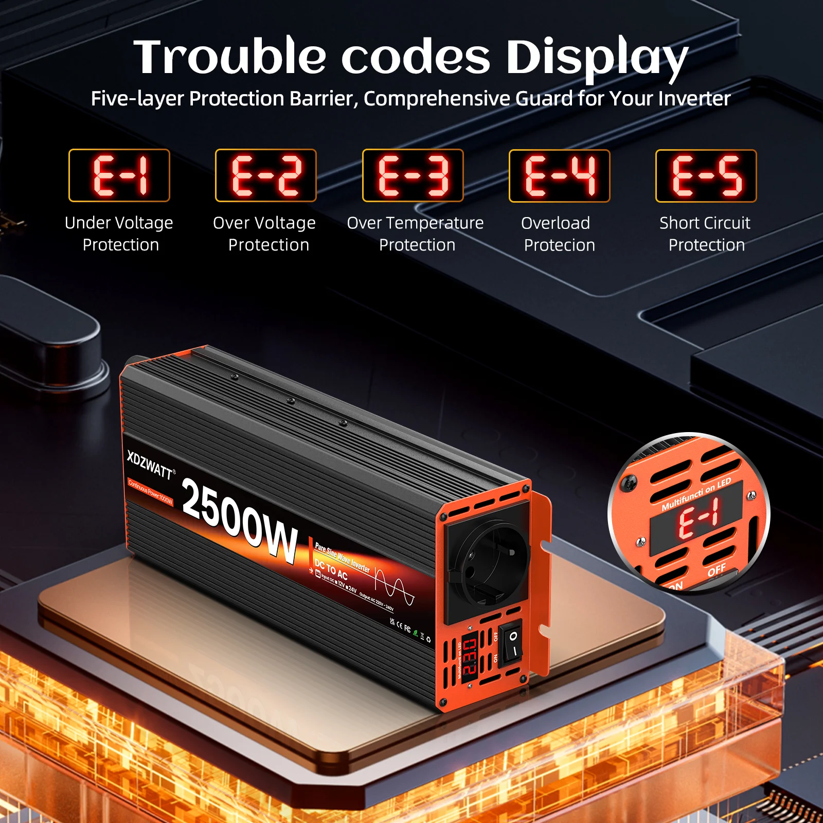 2500 واط الذروة الطاقة نقية شرط لموجة العاكس تيار مستمر 12 فولت إلى التيار المتناوب 220 فولت 230 فولت الاتحاد الأوروبي المقبس ل RV السفر الأجهزة المنزلية شاشة الكريستال السائل حماية