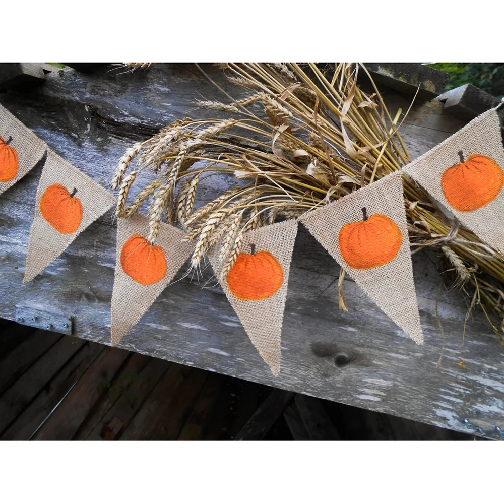 

Thanksgiving Banner Fall Rustic Burlap Banner Halloween Party Home Decoration Pumpkin Bunting Backdrop Autumn Decor Supplies