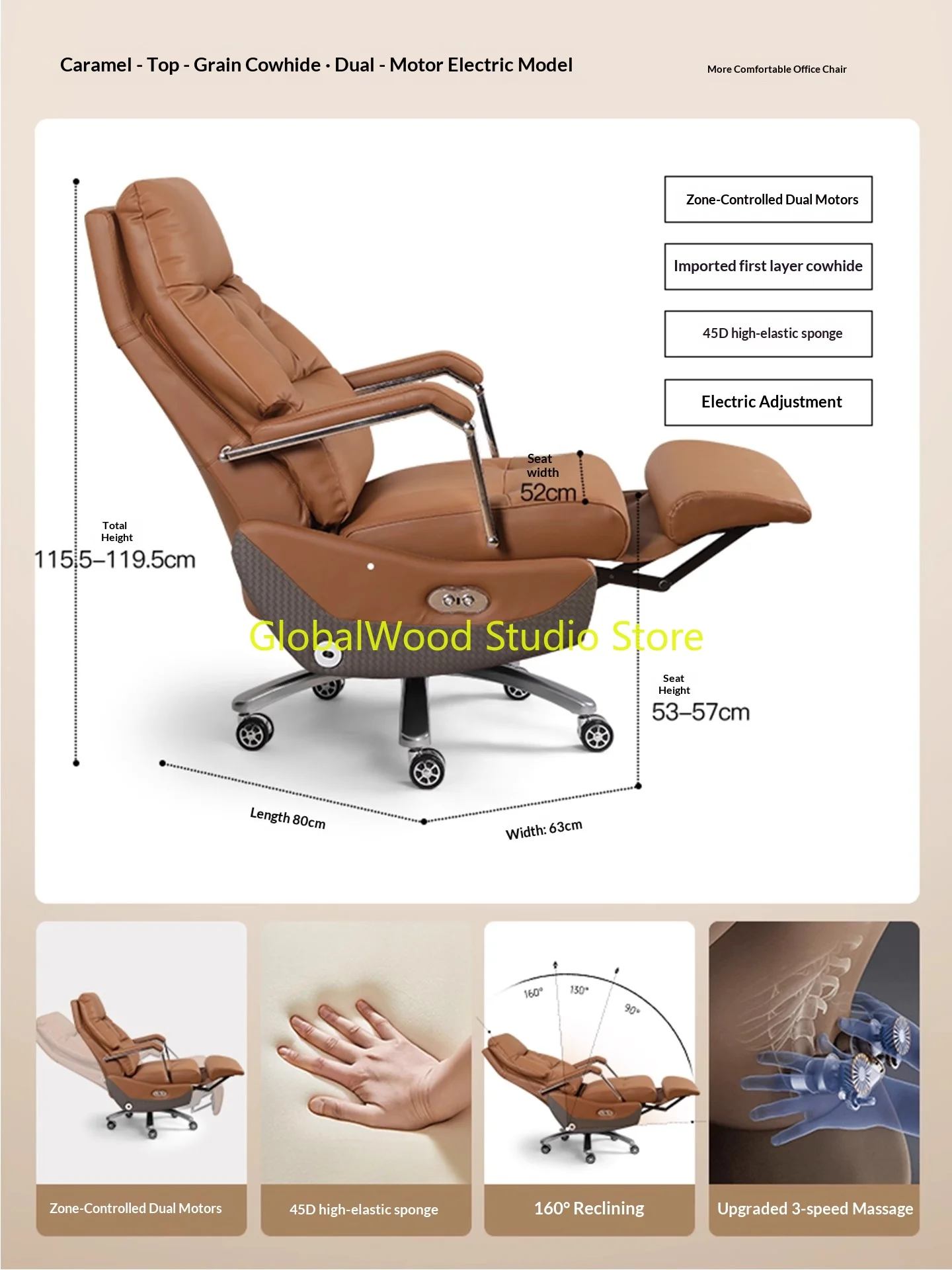 

Офисное кресло Boss из натуральной кожи, новое кресло с подогревом и вентиляцией двигателя, кожаное эргономичное кресло, кресло Electrich