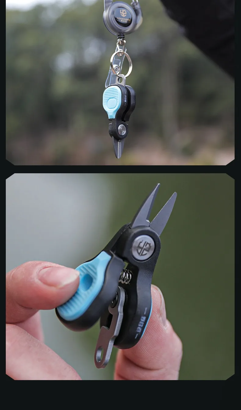 QAJTAO Tragbare Edelstahl-Köderschere, Angelschere für PE-Schnur, gezackte Klinge, MINI-Angelschere mit Teleskopschnalle – Detail 13