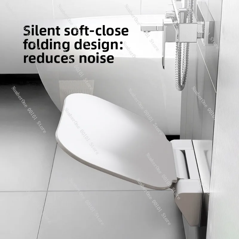 Foldable Wall Mount Shower Chair Non-slip Safety Bath Stool Space Saving Design for Elderly Adults Bathroom