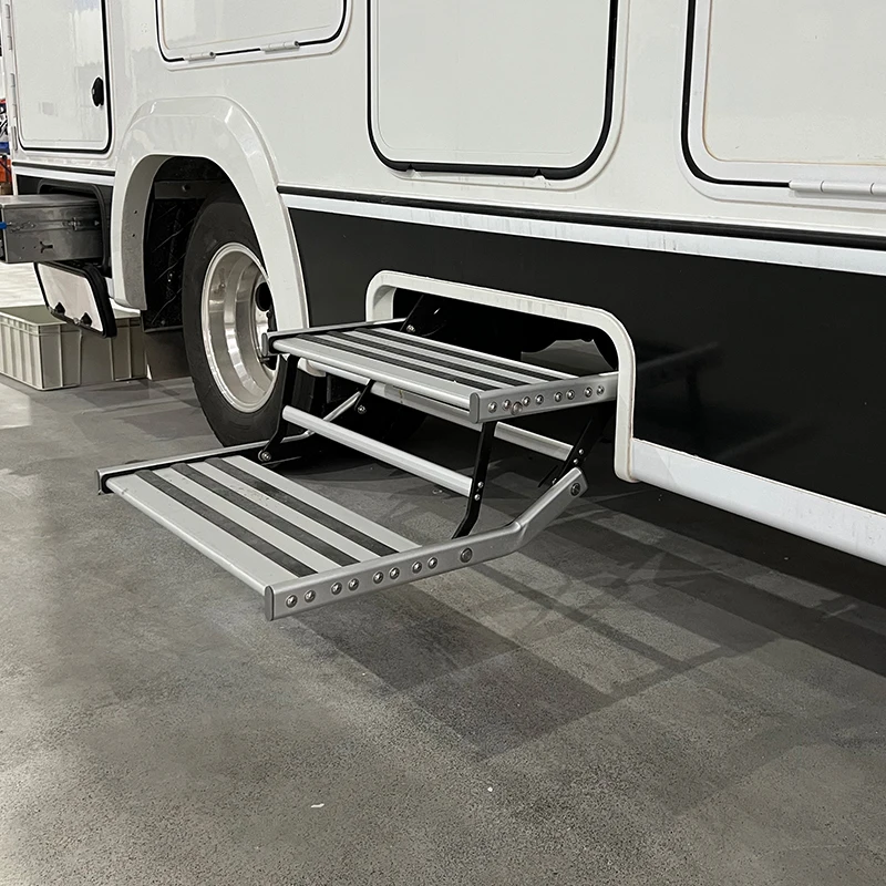 519mm RV Folding Step with LED Light Single/Double Manual Drop Down Anti-slip Stairs for Caravan Trailer Door Entry