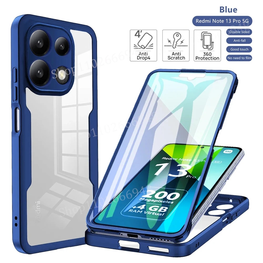 

Чехол с полным покрытием 360 для Xiaomi Redmi Note 13 14 12 11 10 Pro Plus 4G 5G Противоударный прозрачный чехол для передней и задней части тела Carcasa