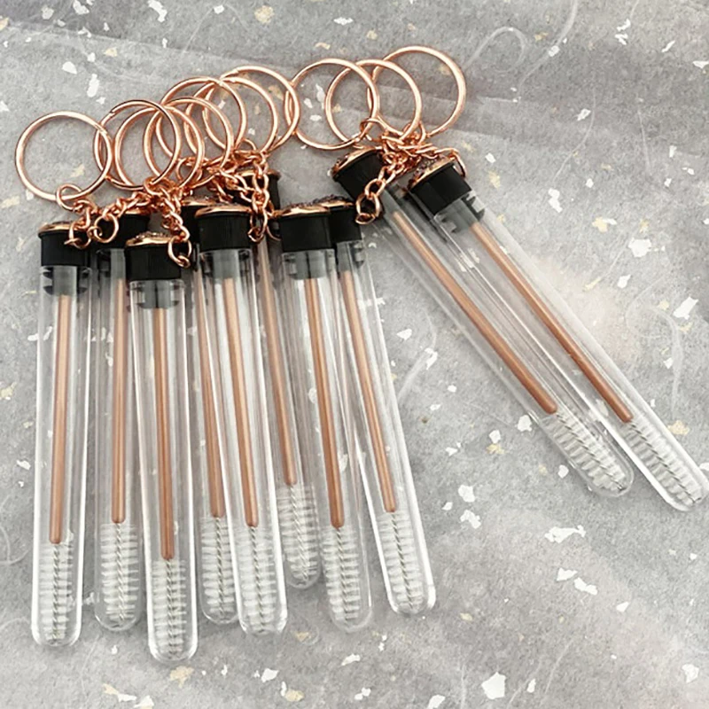 Porte-clés en tube de brosse à cils réutilisable doré, conteneur de bobine de cils en plastique, baguettes de mascara scintillantes, porte-clés