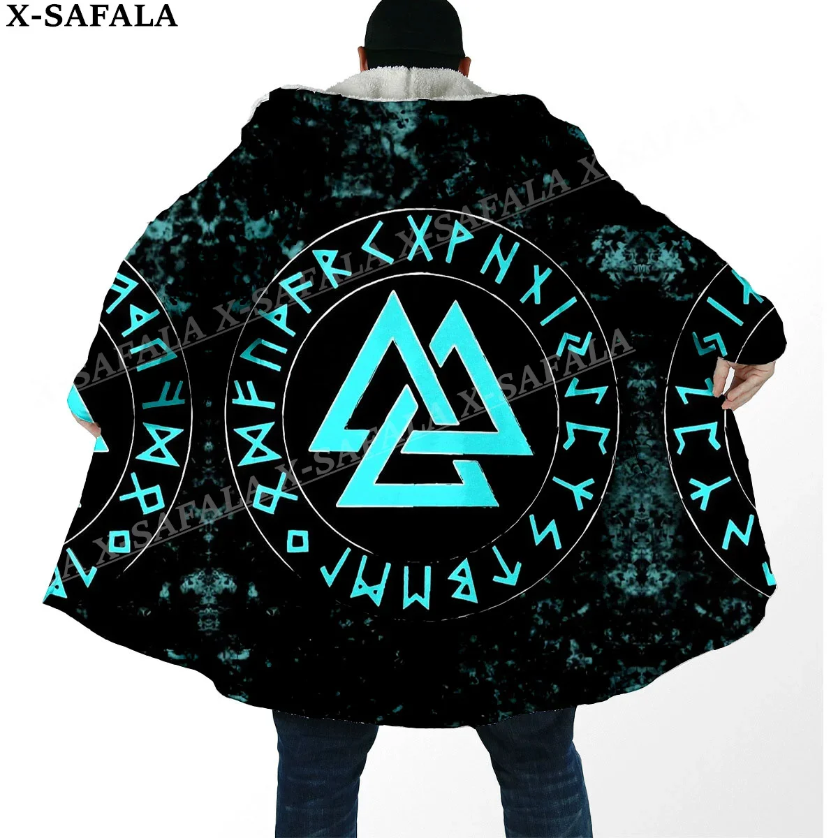 Symbol Tattoo Viking Totem Arts Thick Warm Hooded Cloak Men Overcoat Coat Windproof Fleece Cape Robe Hooded Blanket-14