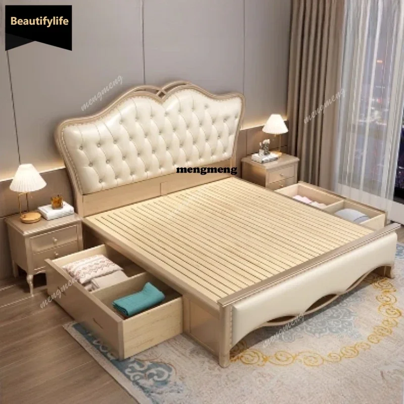 D80 Headboard Luxury European Bed Modern High End Unique Frame Double Bed Nordic Pretty Letti Matrimoniali Furniture For Bedroom