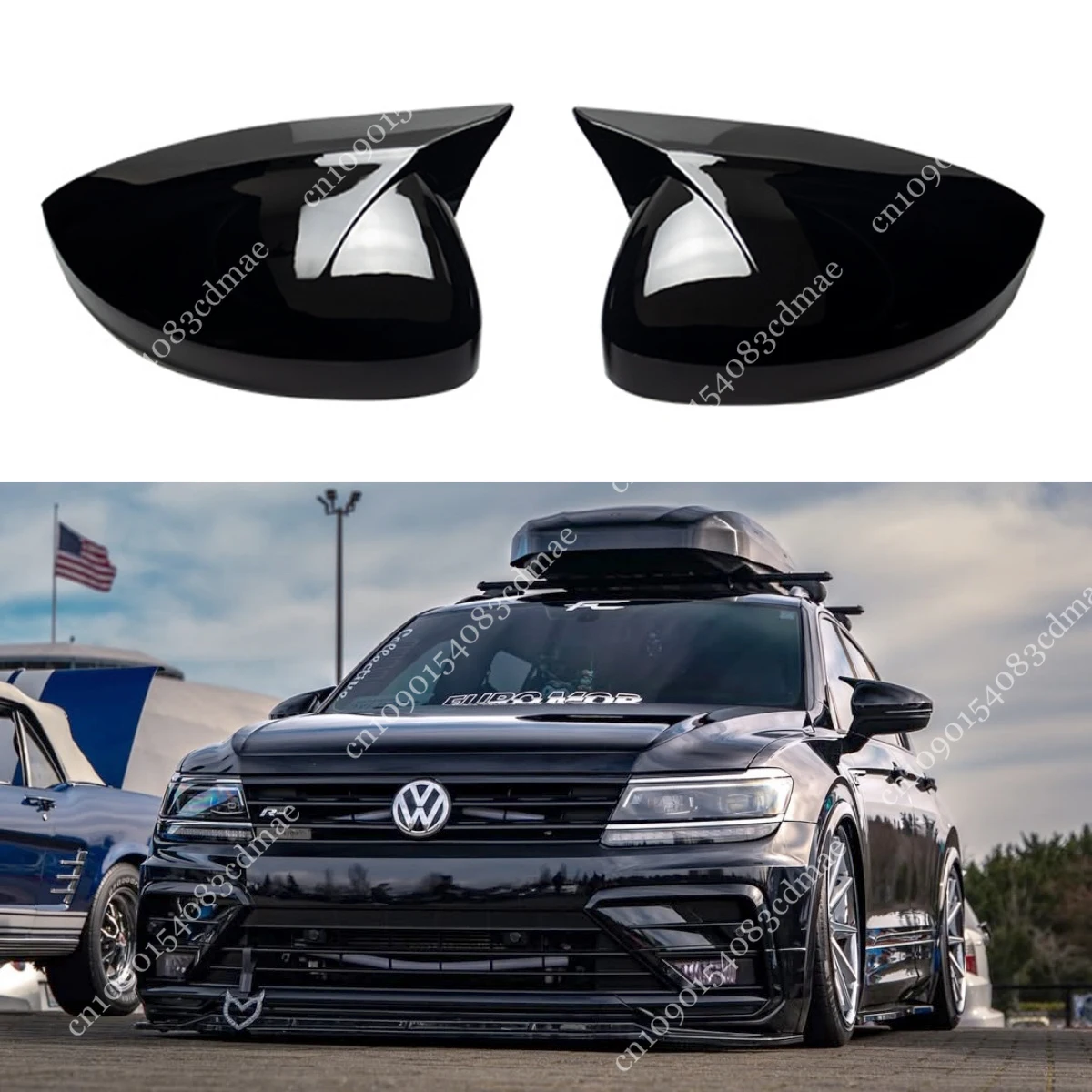 For VW Volkswagen Tiguan MK2 R-Line R TSI TDI 2017-2022 M Style Rearview Mirror Cover Trim Shell Side Mirror Caps Glossy Black
