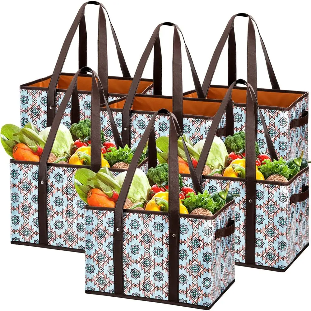 

Reusable Grocery Bags Set Durable Heavy Duty Tote Bag Collapsible Grocery Shopping Box Bag with Reinforced Bottom