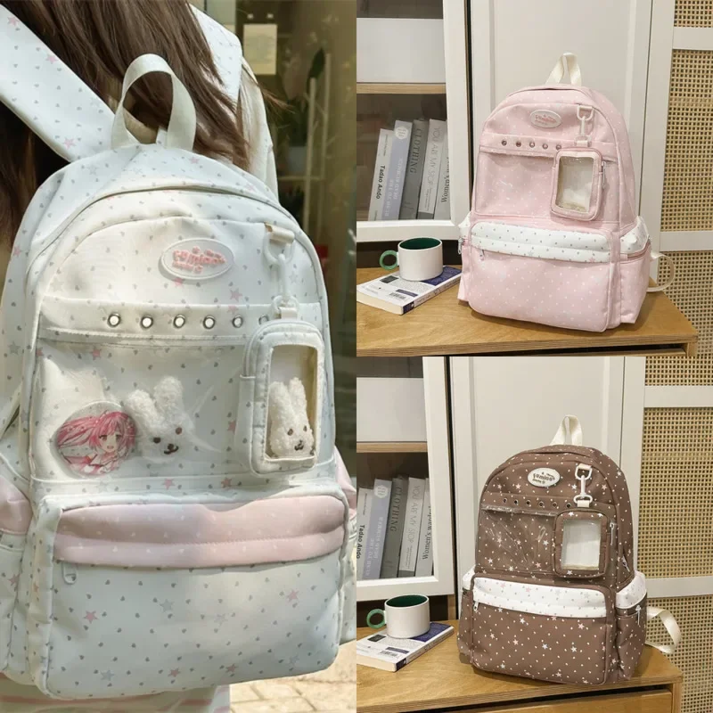 Y2K Polka Dot Itabag Backpacks Transparent Pin Display Bag JK Sweet Princess Anime Backpacks Women Students Backpacks Gift New