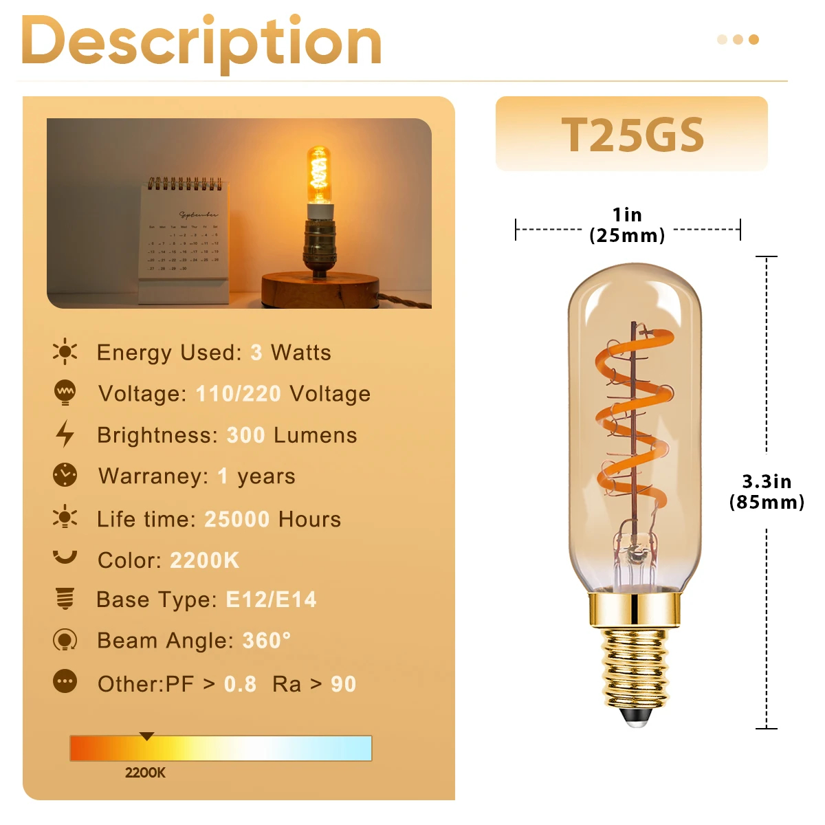 หลอดไฟ LED หรี่แสงได้ E14 E12 3W 110V 220V วินเทจโคมระย้าสีขาวอบอุ่นแสงไส้หลอดตกแต่งโคมไฟ