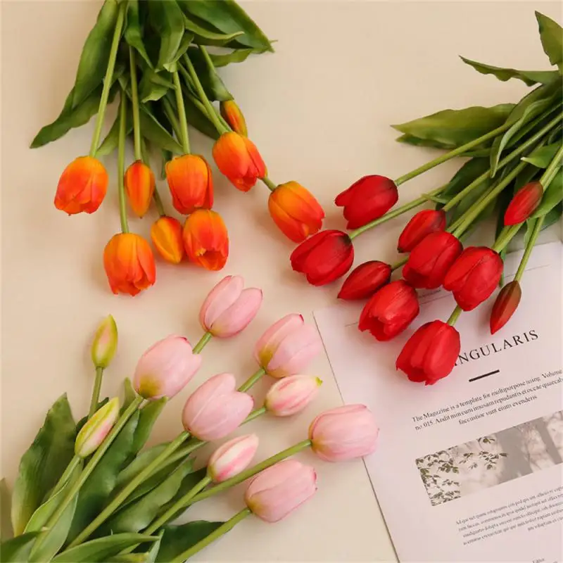 Luxury Silicone Real touch Tulips Bouquet decorative Artificial Flowers living room decoration flores artificiales