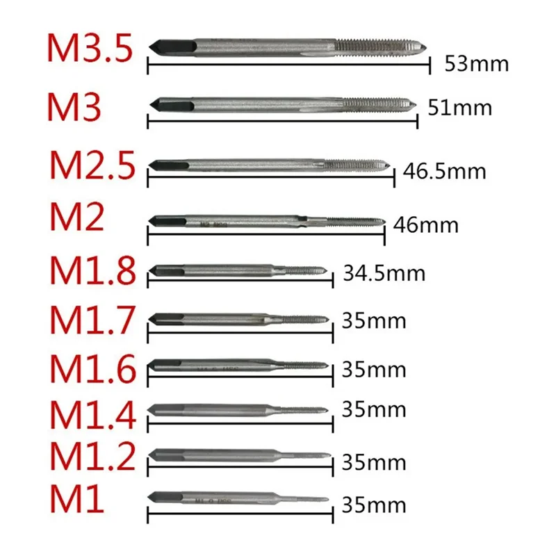 10Pcs Micro-Taps for Watches Tapping,Mini Spiral Flute Taps Machine Tap Sets Metric Straight Flute Coarse Thread M1-M3.5