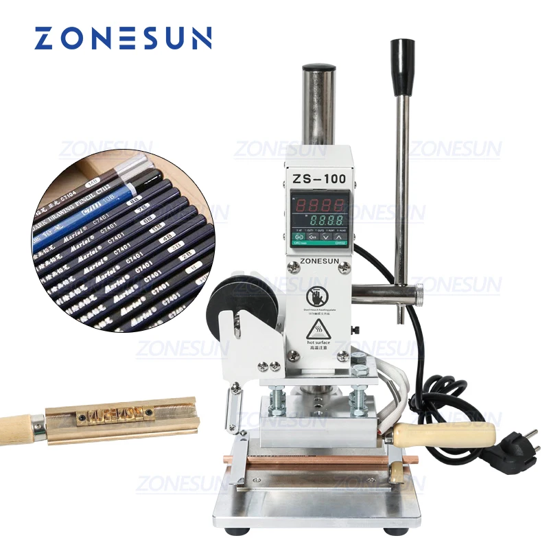 ZONESUN ZS-100A Custom Logo Hot Foil Stamping Machine Manual Bronzing Machine For PVC Card Leather Paper Pencil Stamping Machine