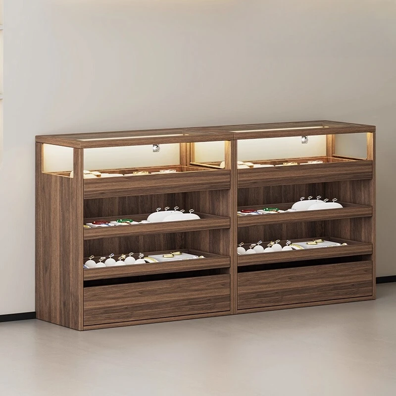 Solid wood with lock jewelry display cabinet jewelry store necklace display cabinet jade Nakajima Tai commercial glass