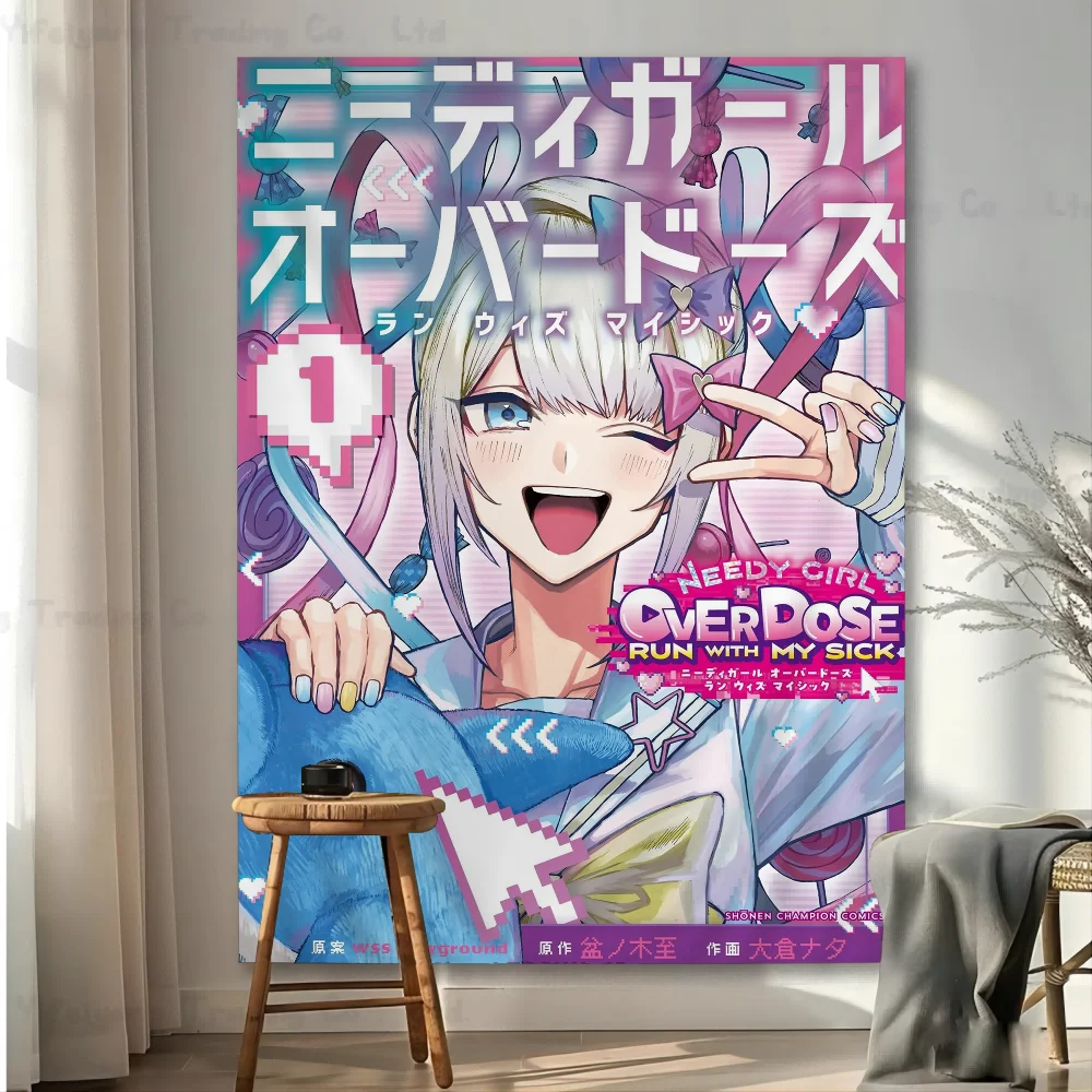 Needy Girl Overdose Game Anime Tapestry Hippie Flower Wall Carpets Dorm Decor Wall Hanging Home Decor