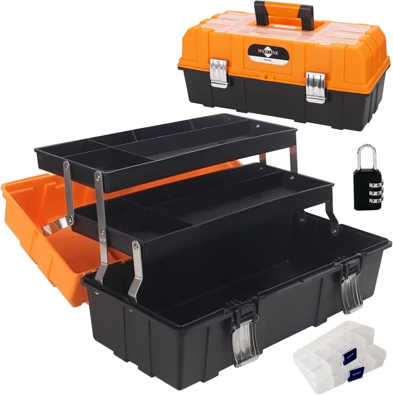 

3-Layer Folding Plastic Tool Box Organizer with Handle, Ideal for Home Office Car Trunk Fishing Storage