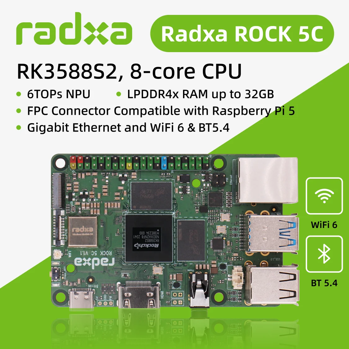 Radxa ROCK 5C RK3588S2, 8-core CPU SBC, Radxa ROCK 5C Lite RK3582,Single Board Computer