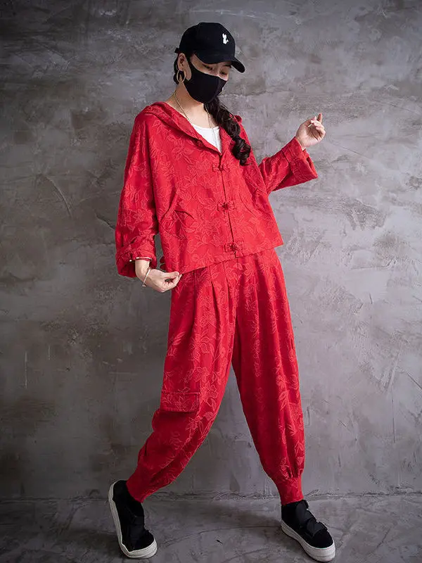 Retro Floral Embroidery Two-Piece Set Women's Long Pants Short Jacket National Style Button-Up Spring 2025 Fashion Ensemble