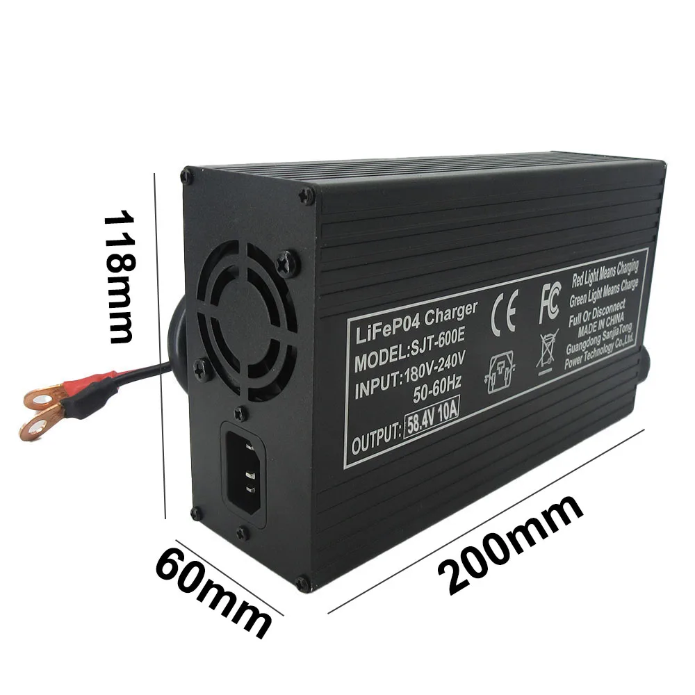 58.4V 10A LiFePO4 Battery Fast Charger For 48V 16S Iron Phosphate Golf Cart Energy Storage Smart Chargers Copper Nose XT90 C13