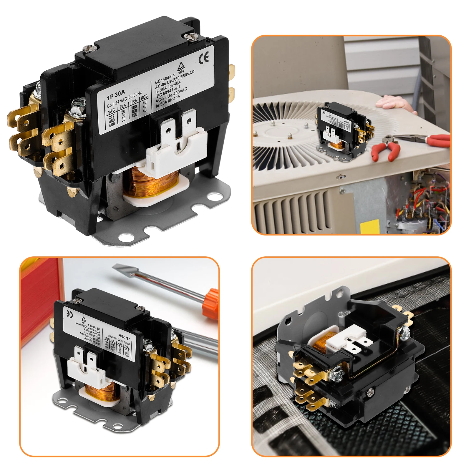 

Air Conditioner Contactor For Ac Unit Outdoor 2 Pole 24VAC Coil HVAC Compressor Universal Replacement Long Lifespan