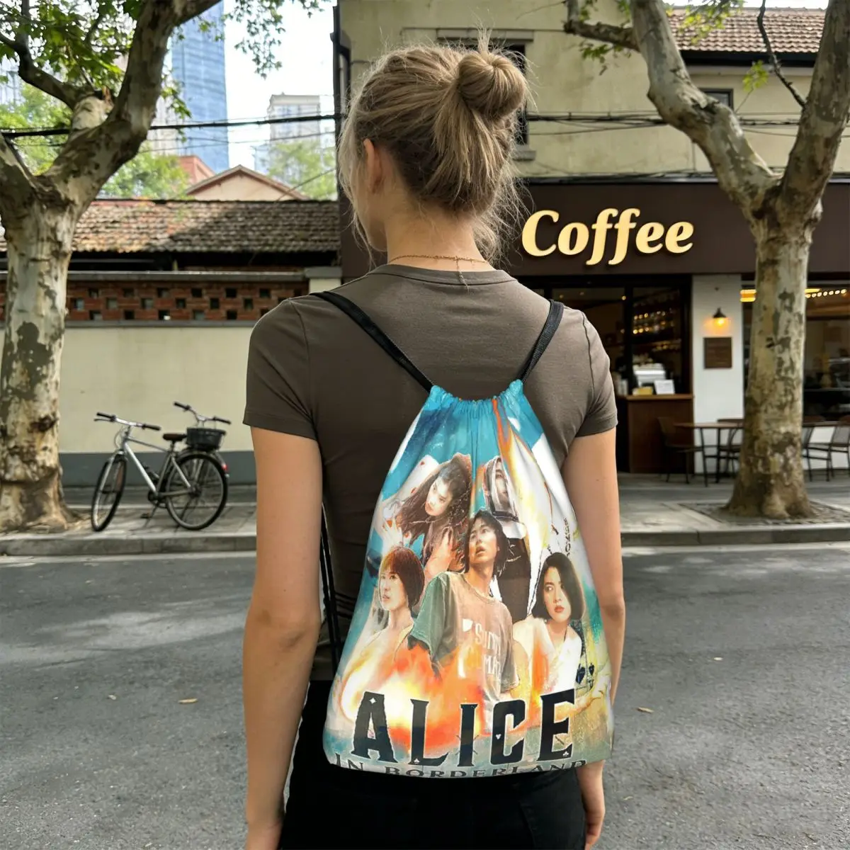 

Alice In Borderlanded Poker Thriller Drama Backpacks Fashion Drawstring Bundle Pocket Sports Bag Book Bags for Man Woman School