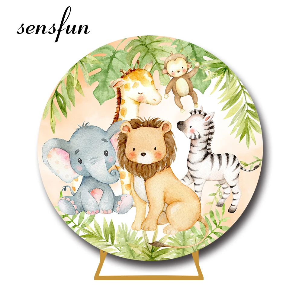 

Safari Jungle Party Round Backdrop Boy Wild One Birthday Circle Background Animals Elephant Lion Baby Shower Banner Photo Studio