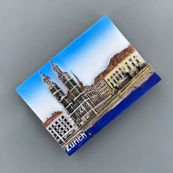 Самый большой город Швейцарии, Цюрих, туристическое памятное креативное трехмерное украшение с видом на улицу в сопровождении супу