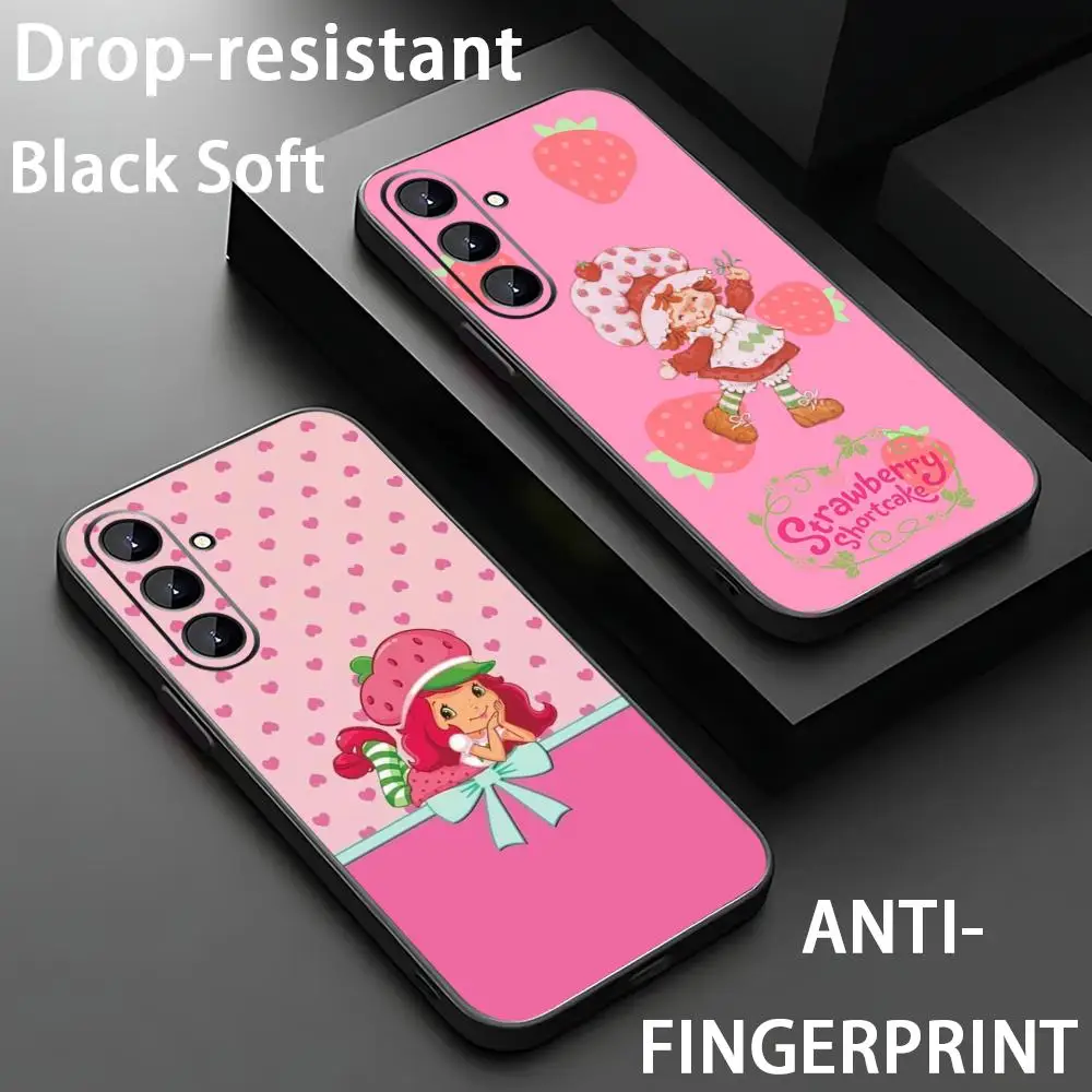 Vintage Strawberry Shortcake Phone Case For Samsung Galaxy S26 S25 S24 S23 S22 S21 Plus Ultra Fold A Soft Black