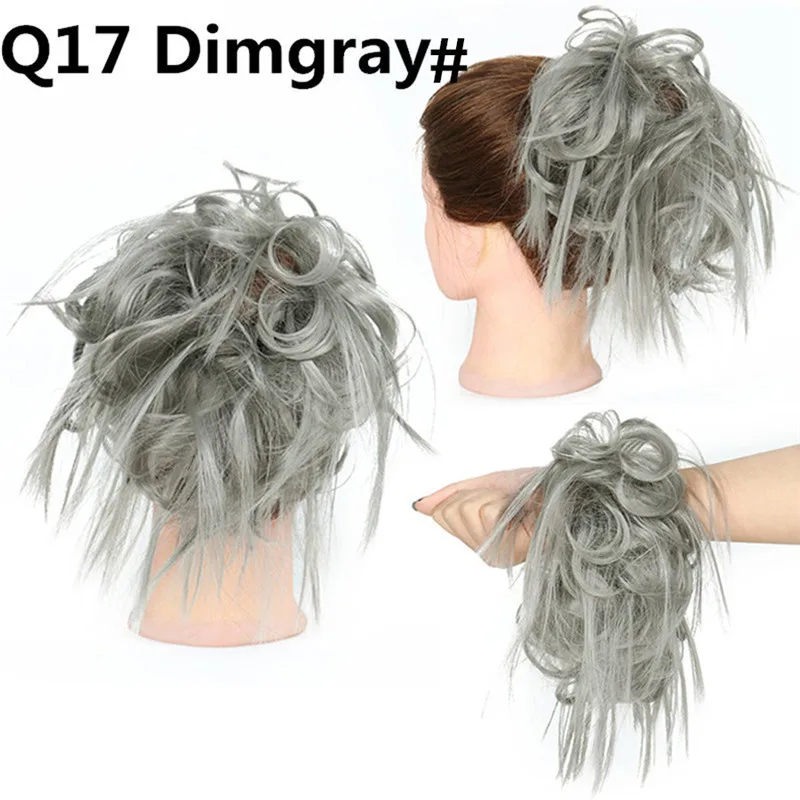 Synthetischer, unordentlicher, flauschiger Haarknoten, zerzaustes Haarteil, elastisches Band, Chignon, Haargummi, Pferdeschwanz-Erweiterungen, Haarschleife für Frauen – Detail 14