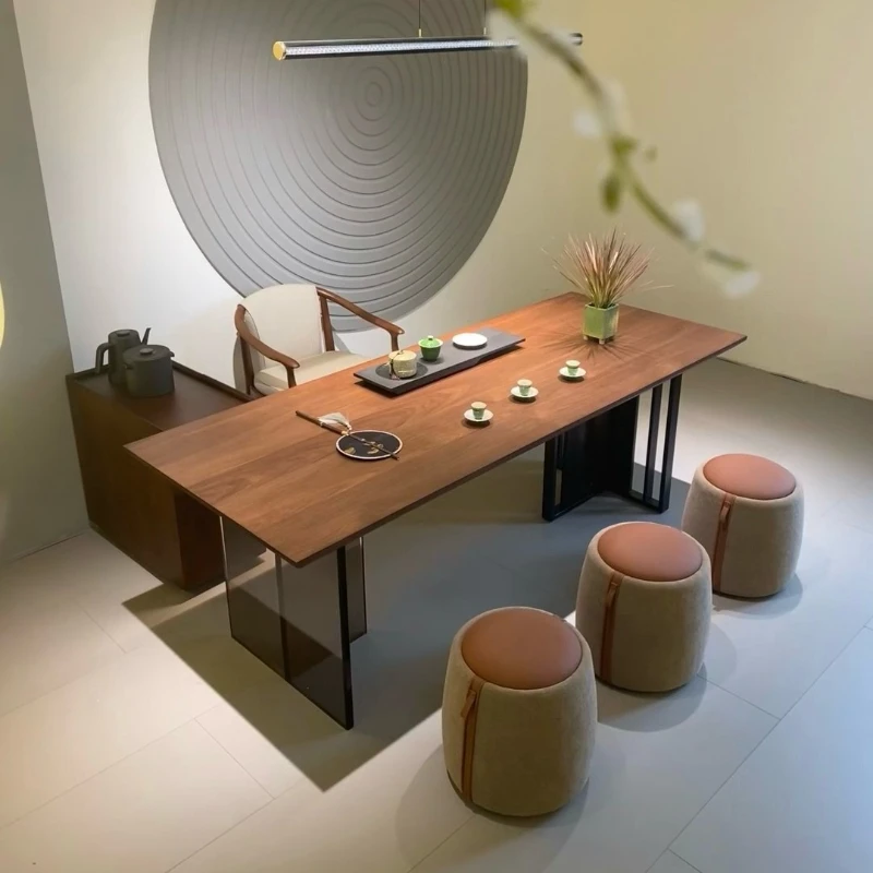 

Log wind walnut tea table solid wood large board dining table household dining retro large board rectangular