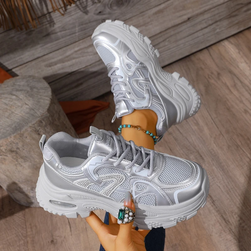 سميكة وحيد أحذية رياضية مكتنزة شبكة تنفس النساء أحذية رياضية أجهزة لياقة خارجية الجري أحذية منصة موضة المدربين غير رسمي جديد #2