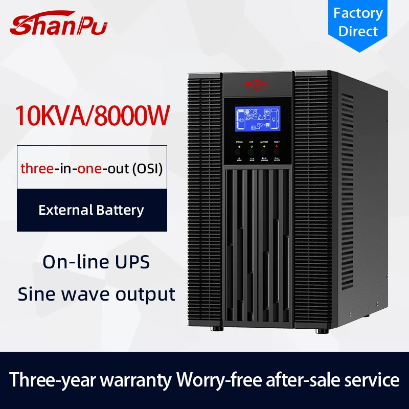 Produsen UPS Konversi Ganda Cerdas yang Disesuaikan 10kva/9kw UPS Online Output Stabil Gelombang Sinus Murni Tiga Fase